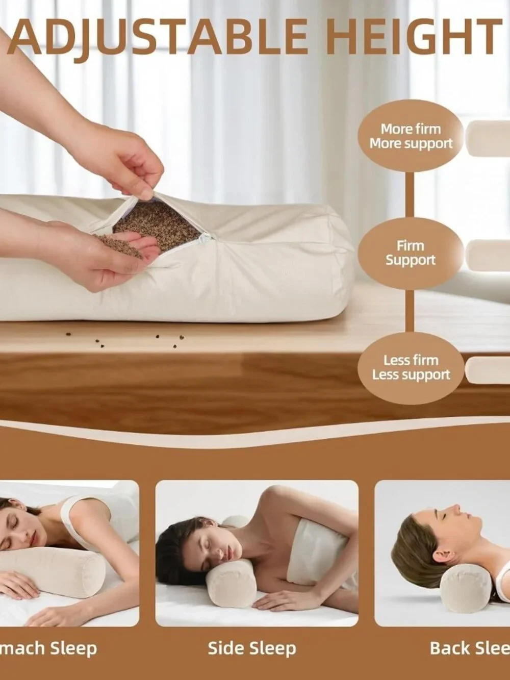 Buckwheat Pillow - Adjustable Buckwheat neck Pillow(17x6) Neck Pain Cervical